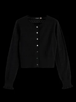 Pointelle crew neck cardigan