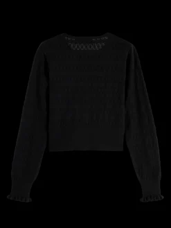Pointelle crew neck cardigan