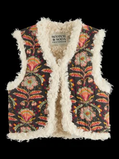 PRINTED GILET WITH FAUX FUR