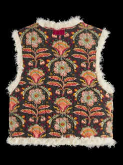 PRINTED GILET WITH FAUX FUR