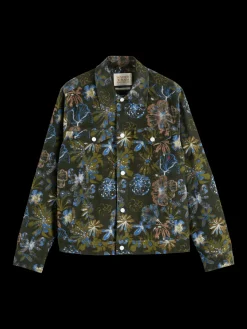 Printed velvet trucker jacket