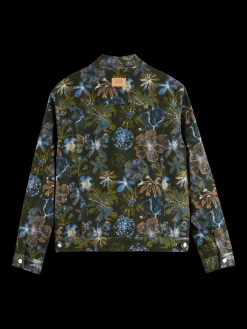 Printed velvet trucker jacket