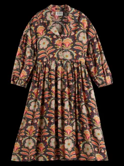PRINTED VISCOSE MIDI DRESS