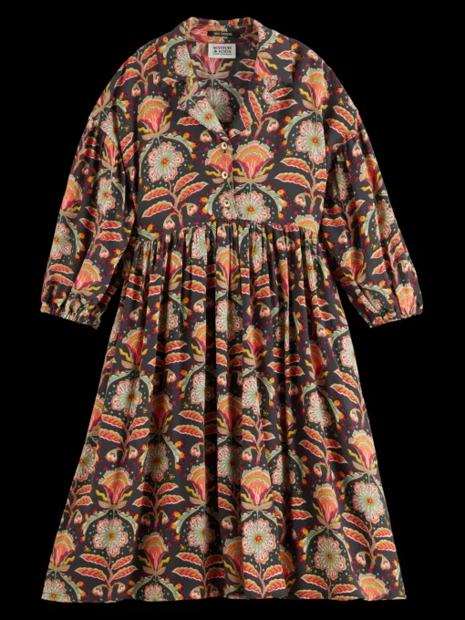 PRINTED VISCOSE MIDI DRESS