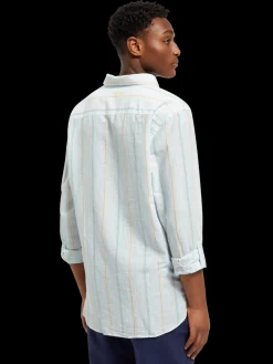 Regular fit yarn-dyed stripe cotton linen shirt