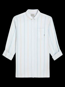 Regular fit yarn-dyed stripe cotton linen shirt