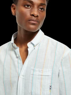 Regular fit yarn-dyed stripe cotton linen shirt
