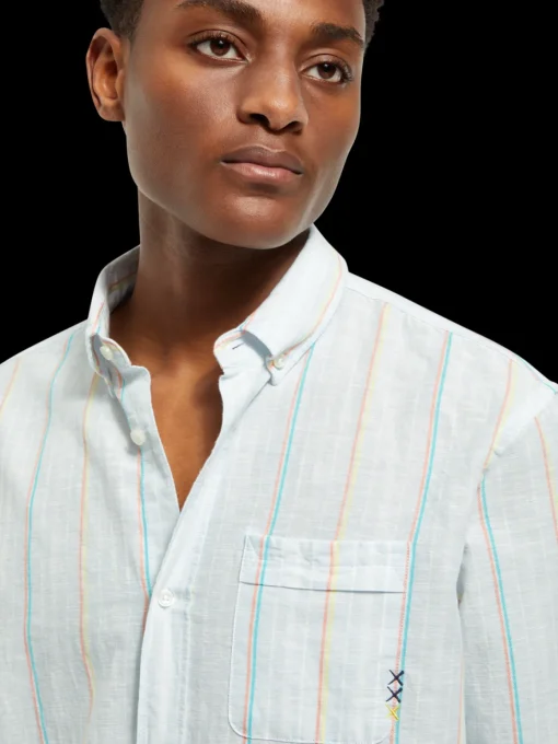 Regular fit yarn-dyed stripe cotton linen shirt