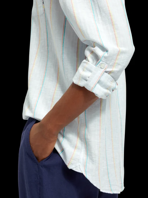 Regular fit yarn-dyed stripe cotton linen shirt