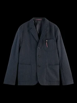 RELAXED 3-BUTTON WOOL-BLEND PINSTRIPE BLAZER