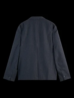 RELAXED 3-BUTTON WOOL-BLEND PINSTRIPE BLAZER