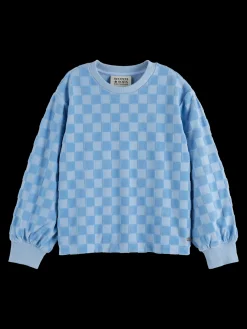 RELAXED-FIT VELOUR CHECKERBOARD CREWNECK