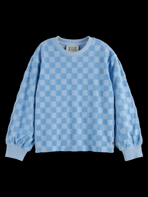 RELAXED-FIT VELOUR CHECKERBOARD CREWNECK
