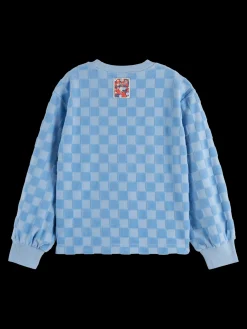RELAXED-FIT VELOUR CHECKERBOARD CREWNECK