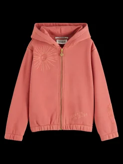 RELAXED-FIT ZIP-THROUGH HOODIE WITH EMBROIDERED ARTWORKS