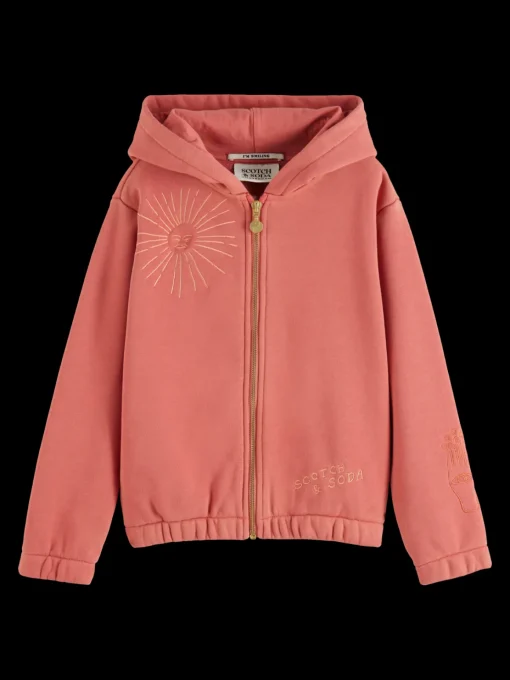RELAXED-FIT ZIP-THROUGH HOODIE WITH EMBROIDERED ARTWORKS