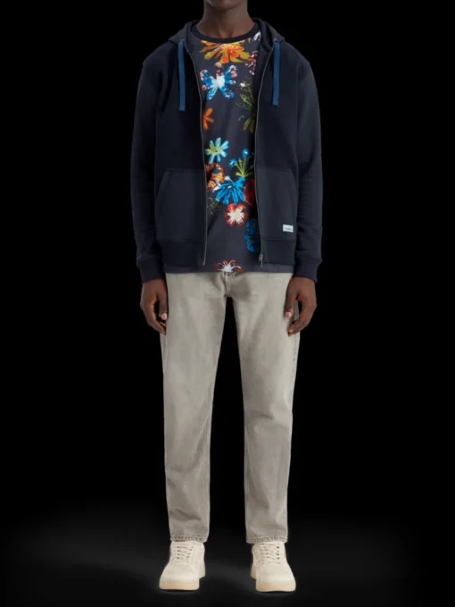 Reverse terry zip through hoodie