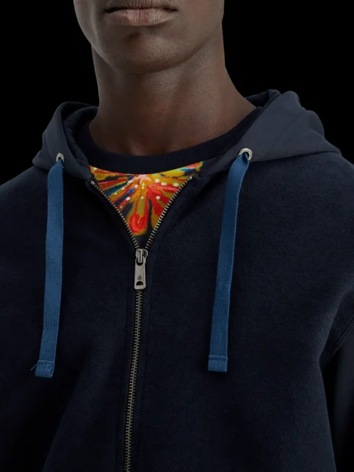 Reverse terry zip through hoodie