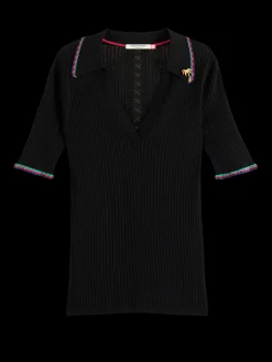 RIB COLLARED KNITTED TEE