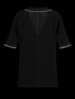 RIB COLLARED KNITTED TEE