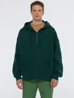 Rib insert zipped loose fit hoodie