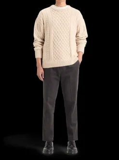 ROUND NECK EXTRA DROPPED SHOULDER CHENILLE CABLE SWEATER