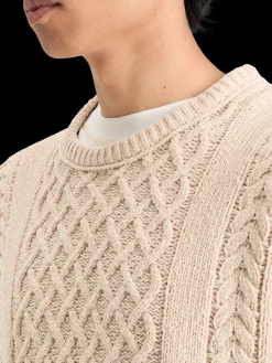 ROUND NECK EXTRA DROPPED SHOULDER CHENILLE CABLE SWEATER