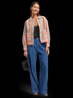 SHORT TRUCKER JACKET IN MULTI COLOUR STRIPE