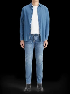 Smart indigo lightweight denim shirt with sleeve adjusters