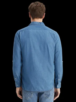 Smart indigo lightweight denim shirt with sleeve adjusters