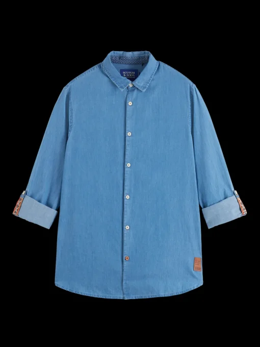 Smart indigo lightweight denim shirt with sleeve adjusters