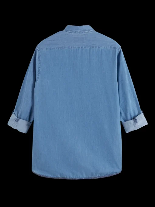 Smart indigo lightweight denim shirt with sleeve adjusters
