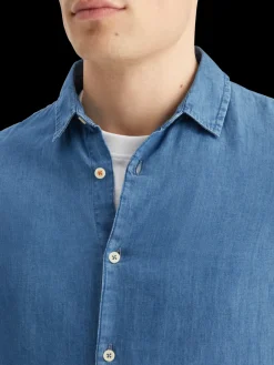 Smart indigo lightweight denim shirt with sleeve adjusters