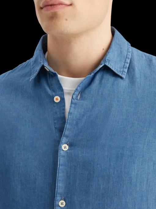 Smart indigo lightweight denim shirt with sleeve adjusters