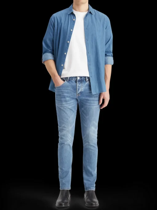 Smart indigo lightweight denim shirt with sleeve adjusters