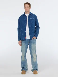 Special denim weave with wash effects shirt