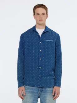Special denim weave with wash effects shirt