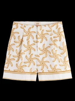 STARFISH EMBROIDERED HIGH-RISE LINEN SHORT