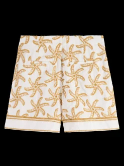 STARFISH EMBROIDERED HIGH-RISE LINEN SHORT