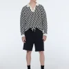 Textured jacquard dropped shoulder long sleeve polo