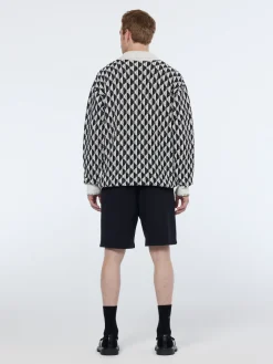 Textured jacquard dropped shoulder long sleeve polo