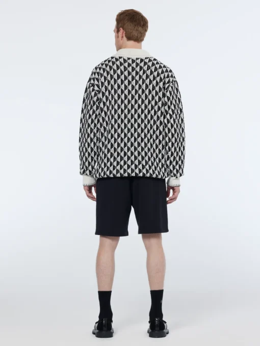 Textured jacquard dropped shoulder long sleeve polo
