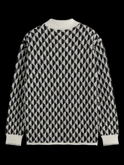 Textured jacquard dropped shoulder long sleeve polo
