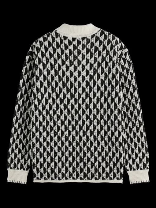 Textured jacquard dropped shoulder long sleeve polo