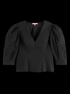 TOP WITH BRODERIE ANGLAISE SLEEVE