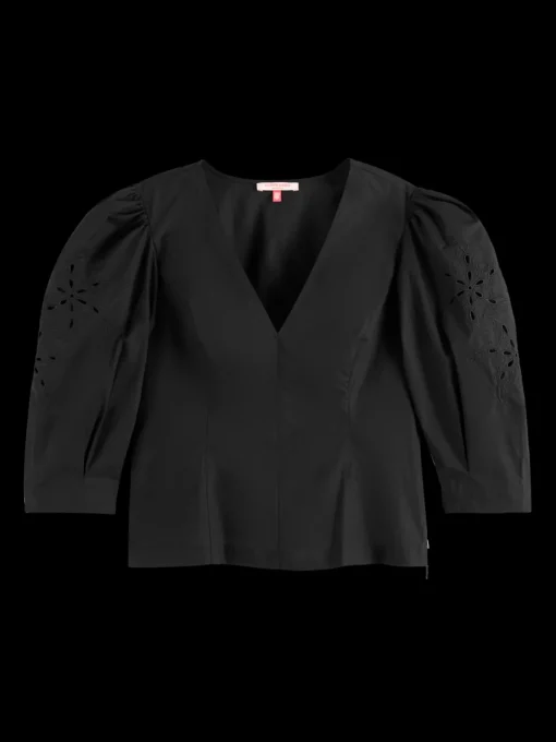 TOP WITH BRODERIE ANGLAISE SLEEVE