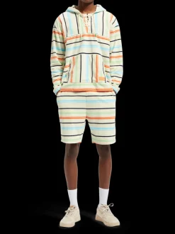 Towelling striped hoodie