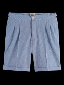 Twilt-  striped cotton-blend pleated seersucker short