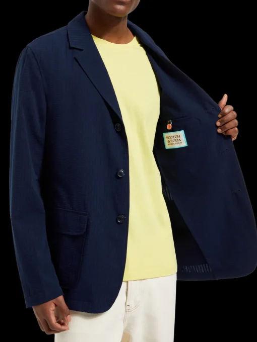 Unconstructed seersucker blazer