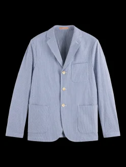 Unconstructed striped seersucker blazer